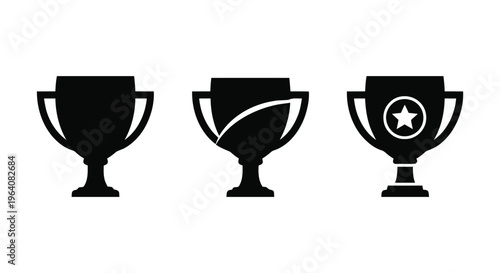 Vector illustration of set of three trophy cup icons, vector illustration