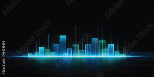 Abstract blue digital sound wave design featuring a technology equalizer line graph and financial data waveform illustration for business market analysis