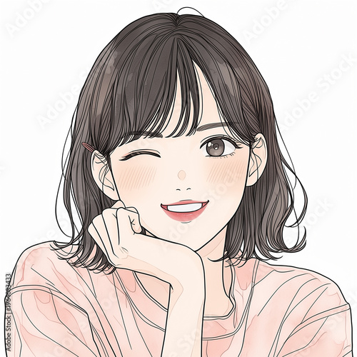 コジーな部屋でくつろぐ黒髪カジュアル女子, Generative AI