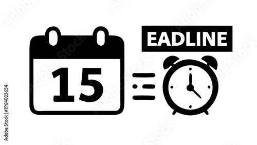 Tax deadline day concept with alarm clock and April 15 calendar page deadline stress time management 
