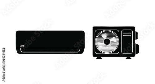 Vector illustration of split air conditioner system icon, indoor and outdoor unit