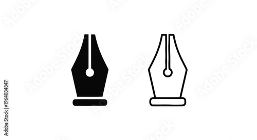 Vector illustration of fountain pen nib icon set, vector illustration of writing tool