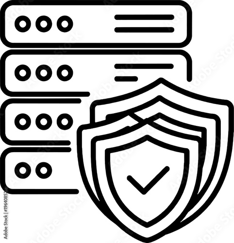Minimalist Icon: Server Data Security and Protection Line Art Illustration for network privacy and cyber defense.