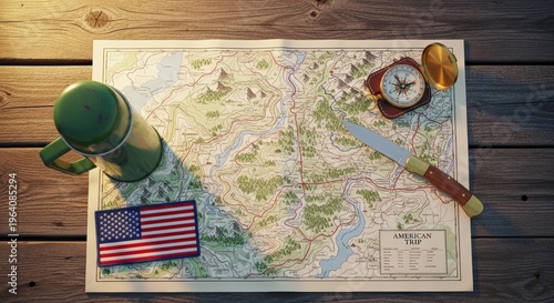 American travel planning with map.
