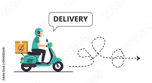Delivery scooter rider, food delivery bike, courier on motorbike, fast food transport