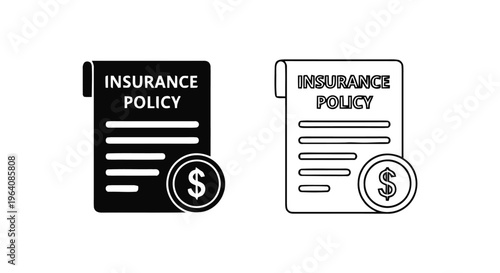 Vector illustration of insurance policy document icon with dollar coin symbol