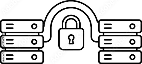 Data Security and Threat Detection Minimalist Icon, Network Protection and Server Surveillance Minimal Line Art Illustration