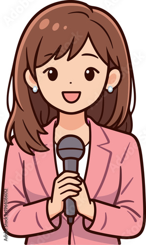Cute news anchor icon reporter character flat vector illustration