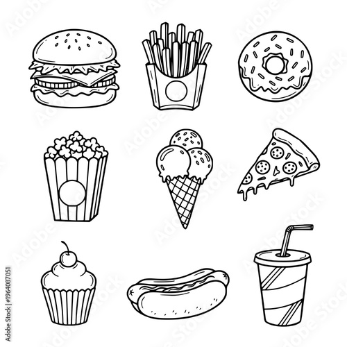 Hand Drawn Snack Food Doodle Vector Illustration Set for Designers