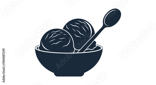 A dark silhouette of three scoops of ice cream in a bowl with a spoon a sweet treat silhouette high quality