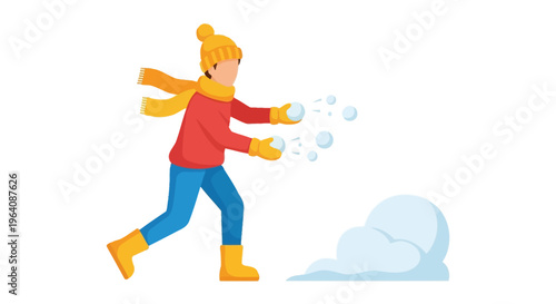 Happy person in winter clothes having a fun outdoor snowball fight, actively throwing snowballs and embracing the chilly season with playful recreation
