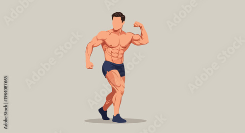 Bodybuilder flexing muscles, showcasing physique and strength in a stylized illustration