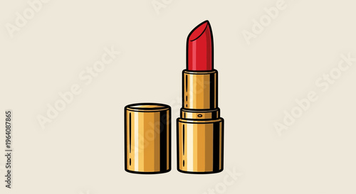 Vibrant Red Lipstick in a Golden Tube, a Classic Beauty Essential for Makeup and Cosmetic Themes, Symbolizing Elegance and Glamour