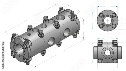 CAD design vector rendering of a cylindrical mechanical component