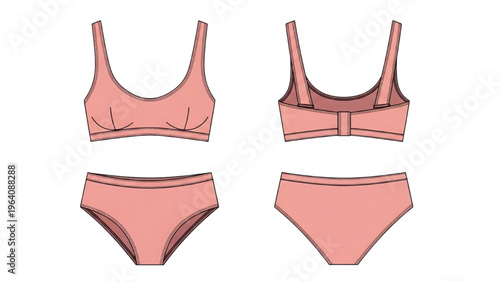 Vector CAD design style illustration of pink lingerie set on white