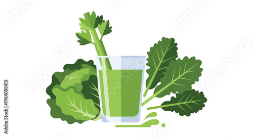 A vibrant green smoothie in a glass accompanied by fresh leafy greens presented as a silhouette high quality professional detailed modern