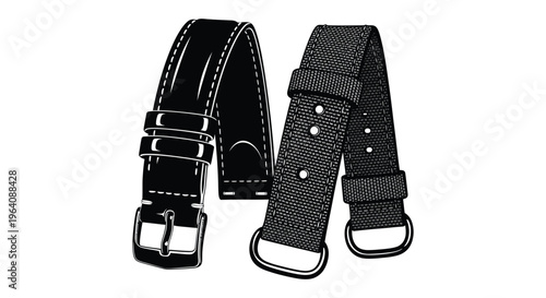 Two watch straps one leather and one nylon are displayed against a white background in a striking silhouette high quality professional