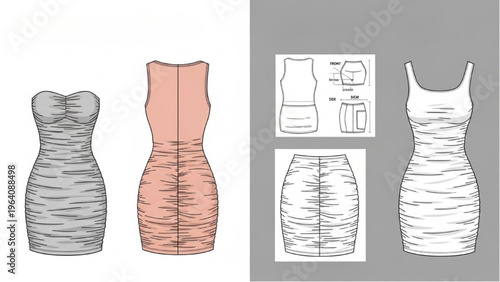 Fashion designer creates vector CAD design style dress patterns and illustrations
