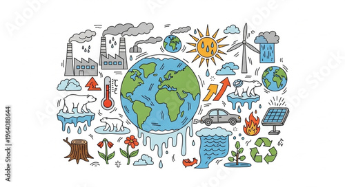 Global Warming and Climate Change Illustration with Environmental Concerns.