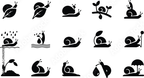 Snail Silhouette Icon Collection Set