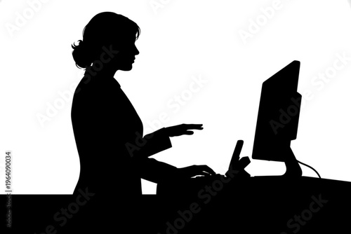 Silhouette of a Professional at Work: A sophisticated professional is deeply engrossed in their work, silhouetted against a plain background, creating a sense of focused concentration.
