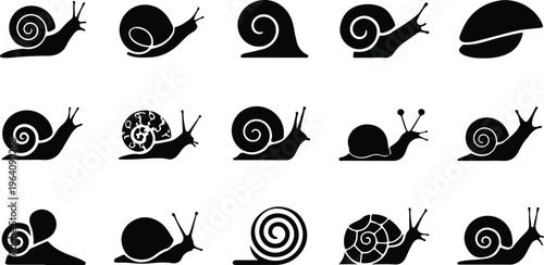 Snail Silhouette Icon Collection Set