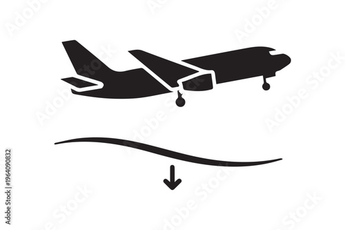Airplane flying and descending line symbol