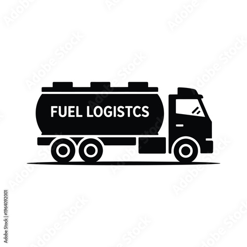 A black silhouette of a fuel truck for logistics and transportation
