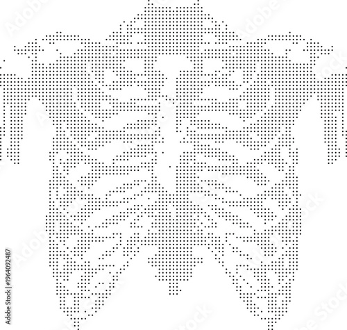 Skull skeleton pixeleted bitmap dither halftone dotted pattern texture graphic design element isolated on white