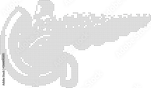 Pancreas organ pixeleted bitmap dither halftone dotted medical illustration isolated on white
