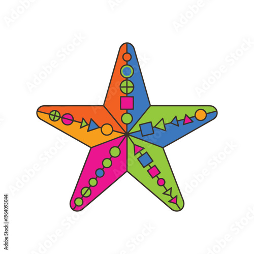 Colorful star with decorative patterns and shapes