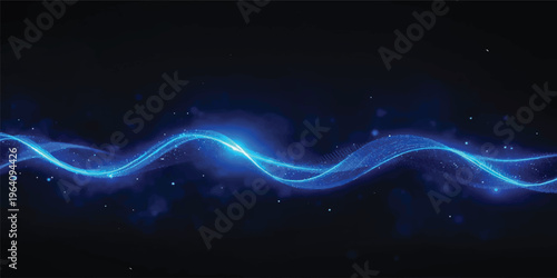 An abstract futuristic wallpaper featuring a glowing blue energy wave and motion patterns of fractal light swirls against a dark space background with bright artistic flashes of color