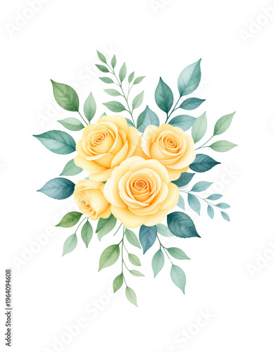 黄色い薔薇の水彩イラスト