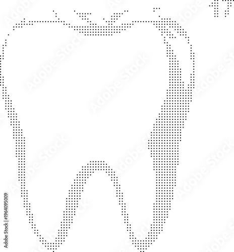 Tooth dental pixelated bitmap dither halftone dotted icon vector isolated on white
