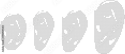 Abstract shapes pixeleted bitmap dither halftone dotted vector isolated on white