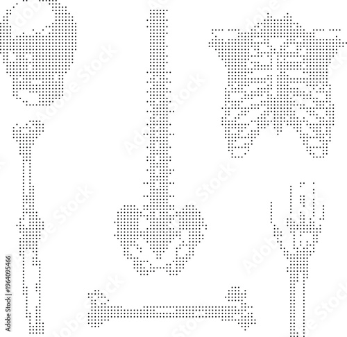 Human Skeleton Bones Anatomy Pixeled Bitmap Dither Halftone Dotted Vector Illustration Medical Science Biology Isolated