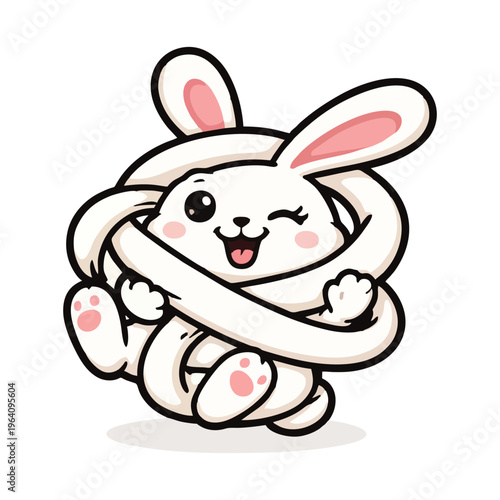 Cute Dancing Bunny Cartoon Character, Happy Rabbit with Hula Hoop, Kawaii Animal Vector Illustration
