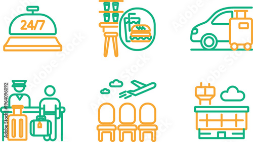 Essential icons representing hotel and travel services and amenities