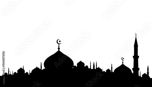 Islamic Mosque Skyline Silhouette with Domes and Minarets