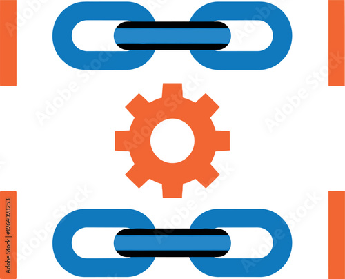 Gear and chain links symbolize digital connection and optimized mechanical processes for.