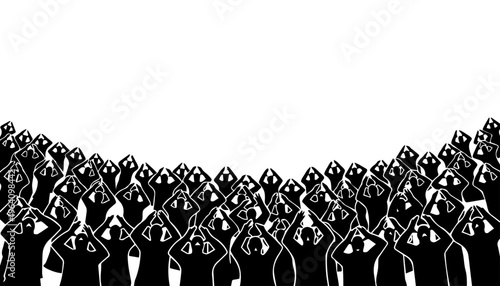 Silhouette of a Large Crowd with Hands on Their Heads