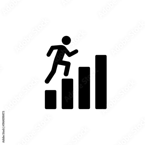 Vector icon of a person climbing an ascending bar graph