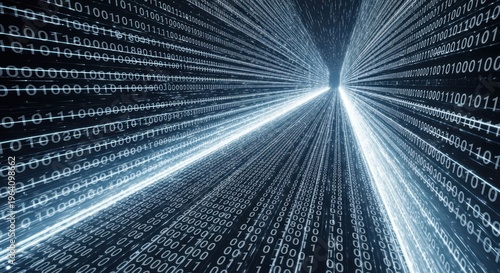 Sreaming data, binary data moving on a digital road Digital Code road concept 3d illustration