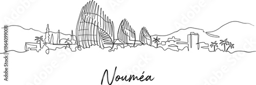 Noumea New Caledonia city skyline panorama with Tjibaou Cultural Centre line art vector