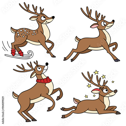Four cartoon reindeer display different running.