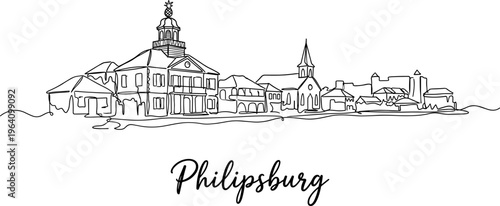 Philipsburg Sint Maarten city skyline architecture Courthouse minimalist continuous line drawing vector