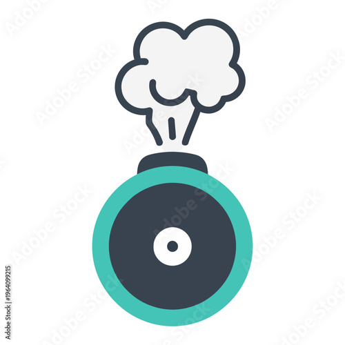 bomb icon with smoke symbol a modern flat design illustration depicting danger warning and steam release for various digital apps.