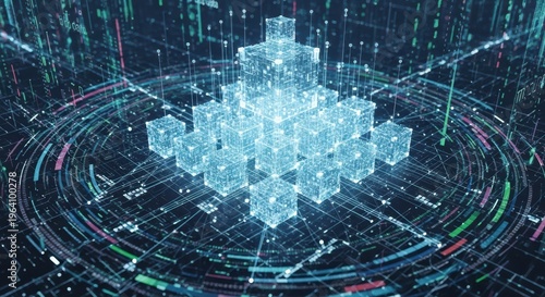 Big Data, Blockchain technology concept. 3d Blockchain Cubes. 3d illustration