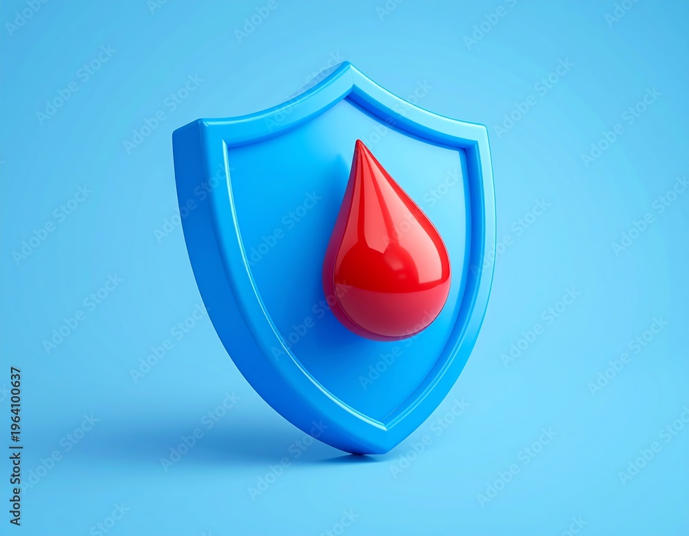 Fototapeta premium Health Insurance Protection Shield with Blood Drop Icon