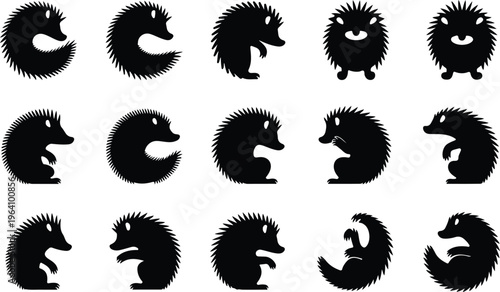 Hedgehog Silhouette Icon Collection Set